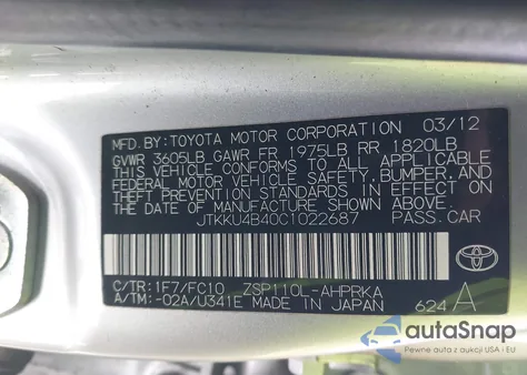 2012 Scion Xd from USA, damaged, VIN JTKKU4B40C1022687